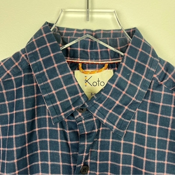 KOTO URBAN OUTFITTERS Navy Pink Short Sleeve Button Up Shirt Small - Picture 7 of 12